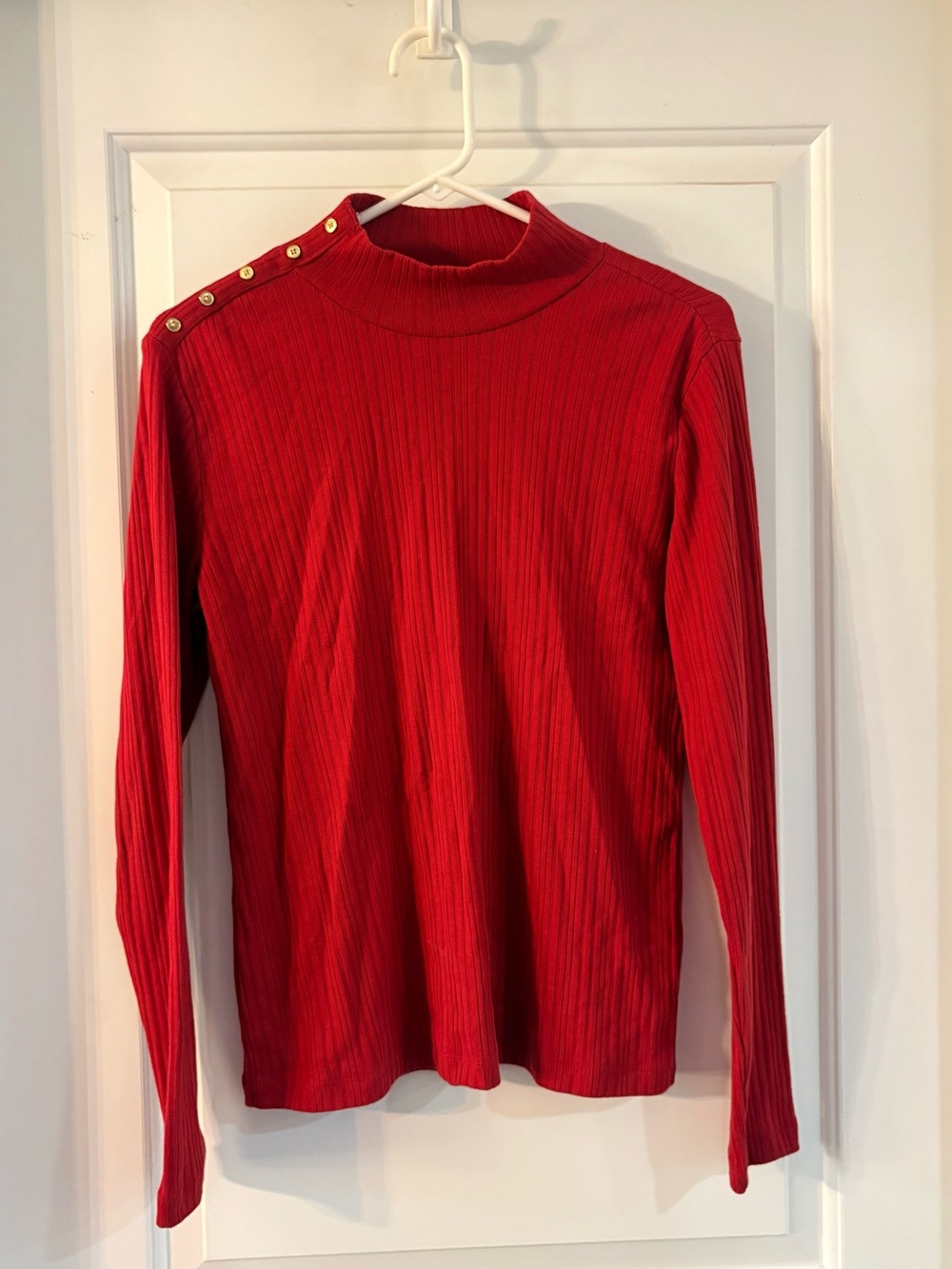 croft & barrow Red Ribbed Button-Shoulder Long Sleeve Top